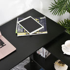 L Shaped Desk, Corner Computer Desk, 360 Degree Rotating Home Office Desk with Storage Shelves, Writing Table Workstation, Black