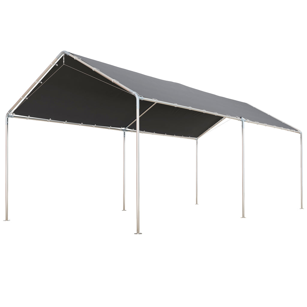 9.6' x 19.5' Carport Heavy Duty Galvanized Car Canopy w/ Included Anchor Kit, 3 Reinforced Steel Cables, Gray