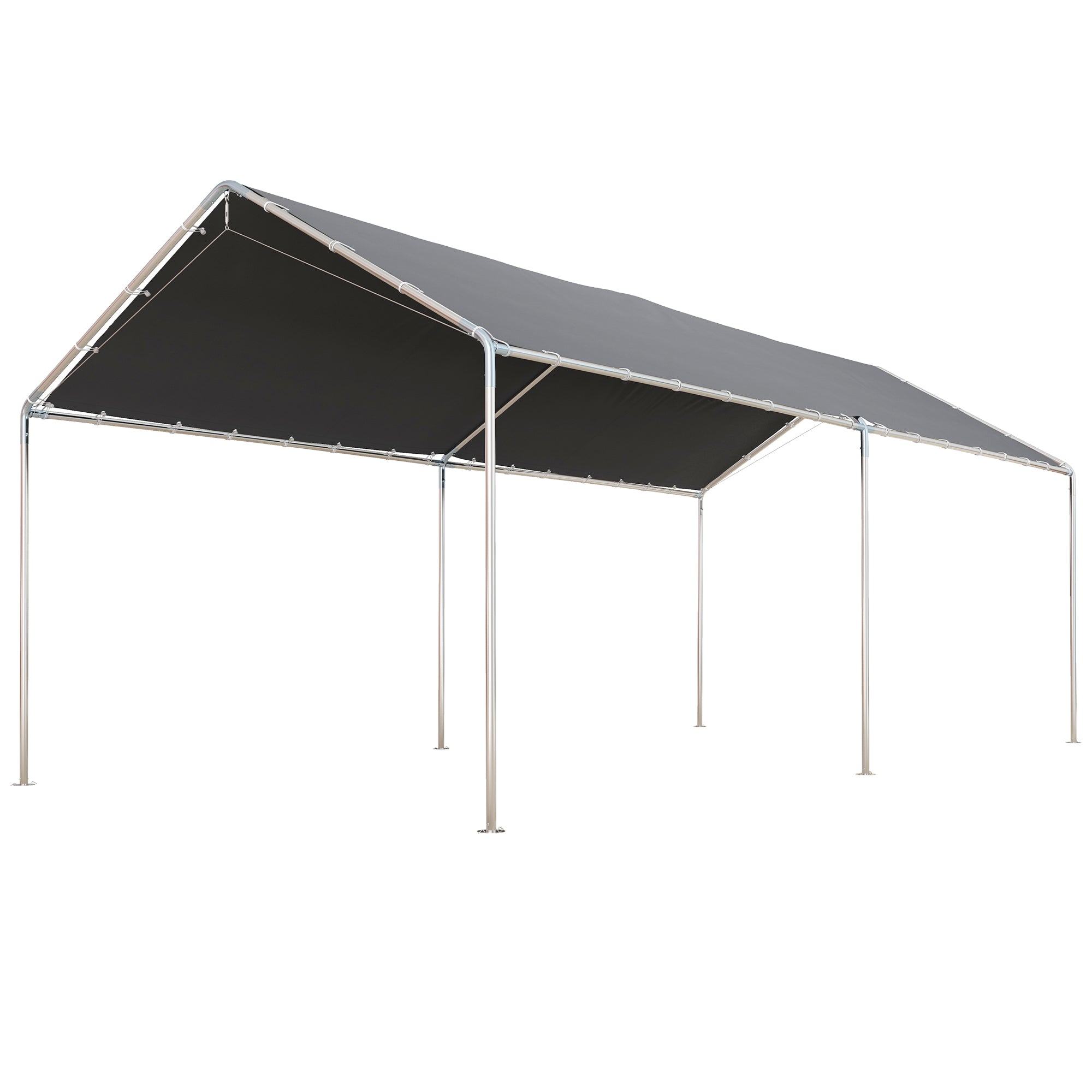 9.6' x 19.5' Carport Heavy Duty Galvanized Car Canopy w/ Included Anchor Kit, 3 Reinforced Steel Cables, Gray