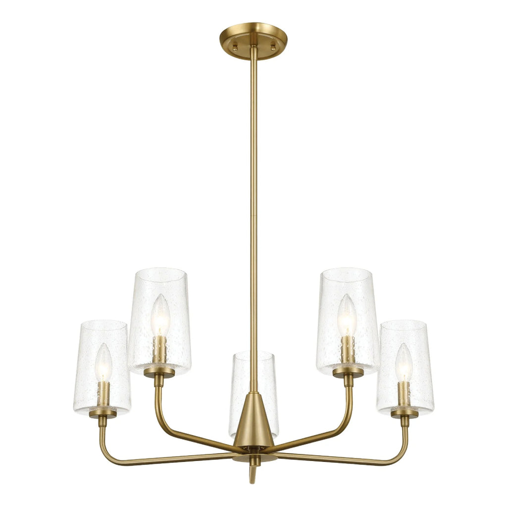 Dazzle Five-Light Chandelier with Clear Seeded Glass, Satin Brass Finish, Elegant and Sophisticated Design, 26.5" L x 26.5" W x 11" H, Clear+Gold