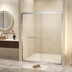 Double Sliding Shower Door with Explosion-Proof Safety Film, Durable Aluminum Panel for Bathroom, 54" L x 0.5" W x 72" H, Brushed Nickel