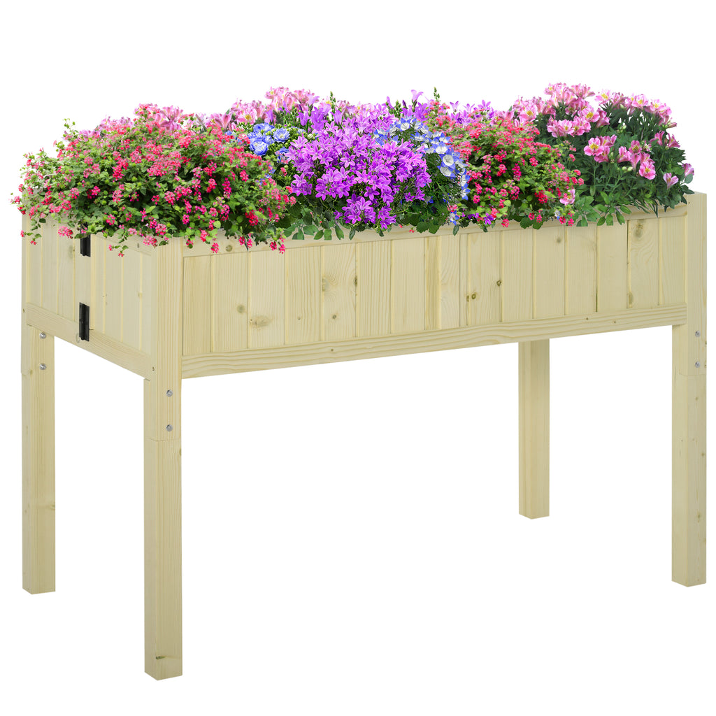 Raised Garden Bed Elevated Wooden Planter Box with Space-Saving Folding Design, Drainage Holes, & Inner Liner for Vegetable Fruit Herb Grow