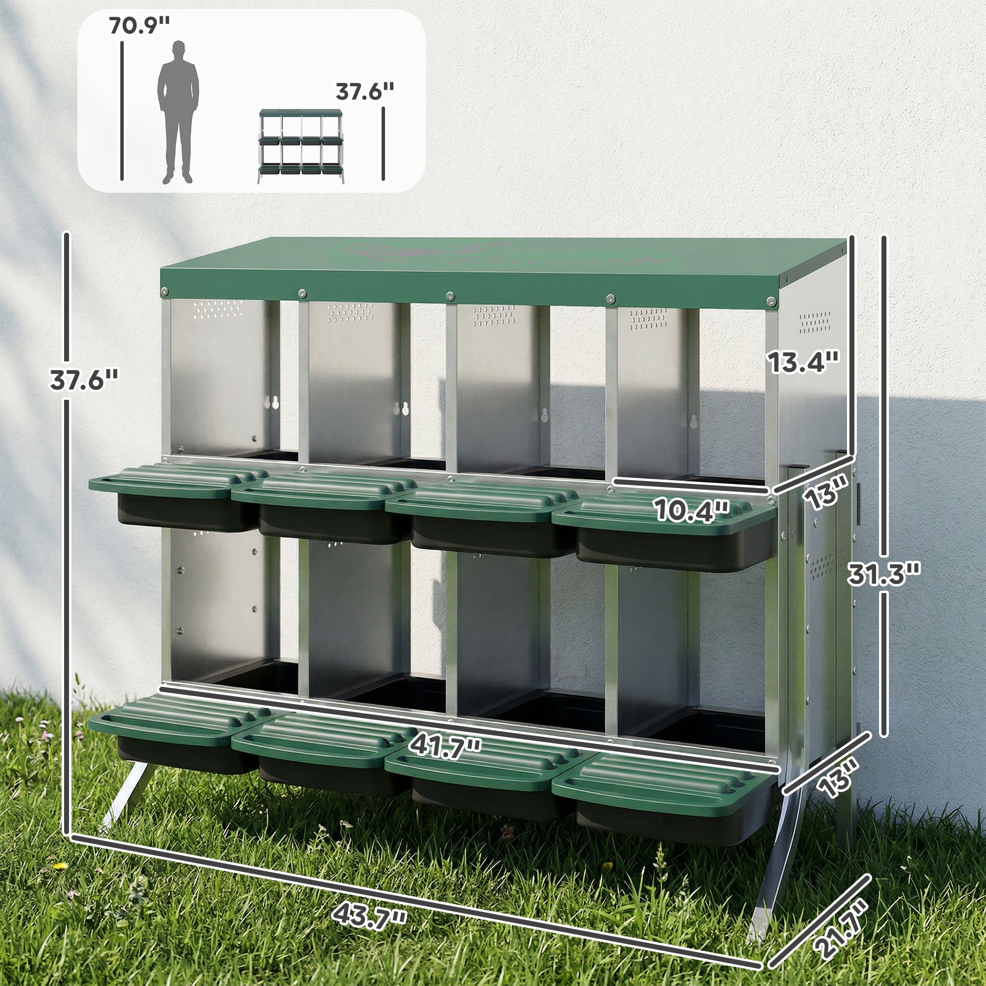Chicken Nesting Boxes, 8 Compartment Metal Nesting Boxes for Chickens, Two-Tier Egg Laying Boxes with Vented Holes