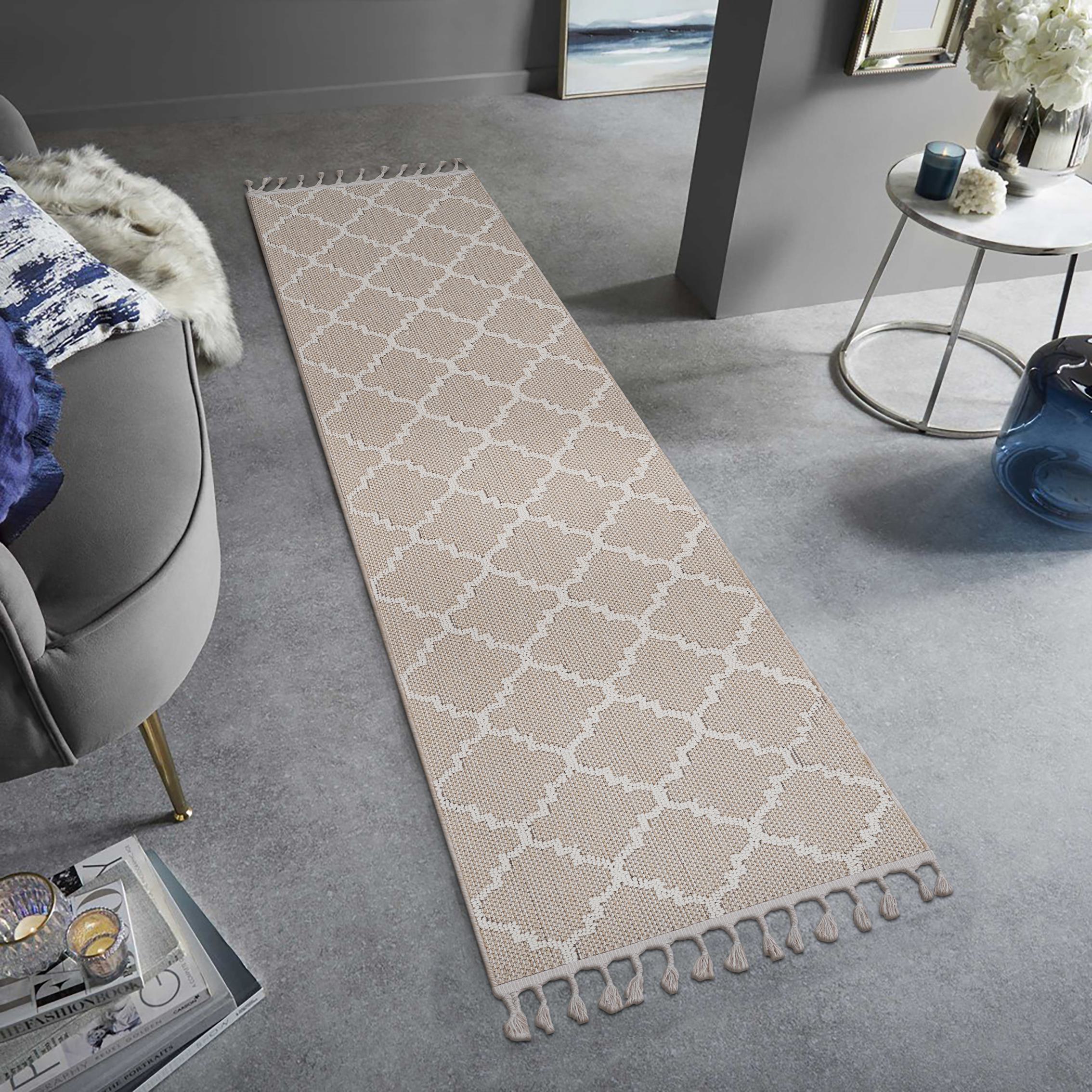 Naar 2x8 Indoor Outdoor Stain-Resistant Area Rug with Medium Pile Height, Kid and Pet-Friendly Carpet, 96" L x 26" W x 0.3" H, Ivory