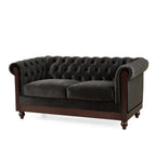 Chesterfield Velvet Loveseat Sofa, 2-Person Rolled Arm Upholstered Couch, with Tufted Buttons, Pine Wood Frame, 59.50" Wx34.00" Dx27.00" H, Black