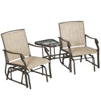 Outdoor Glider Chairs with Coffee Table, Patio 2-Seat Rocking Chair Swing Loveseat with Breathable Sling for Backyard, Garden, and Porch, Light Brown