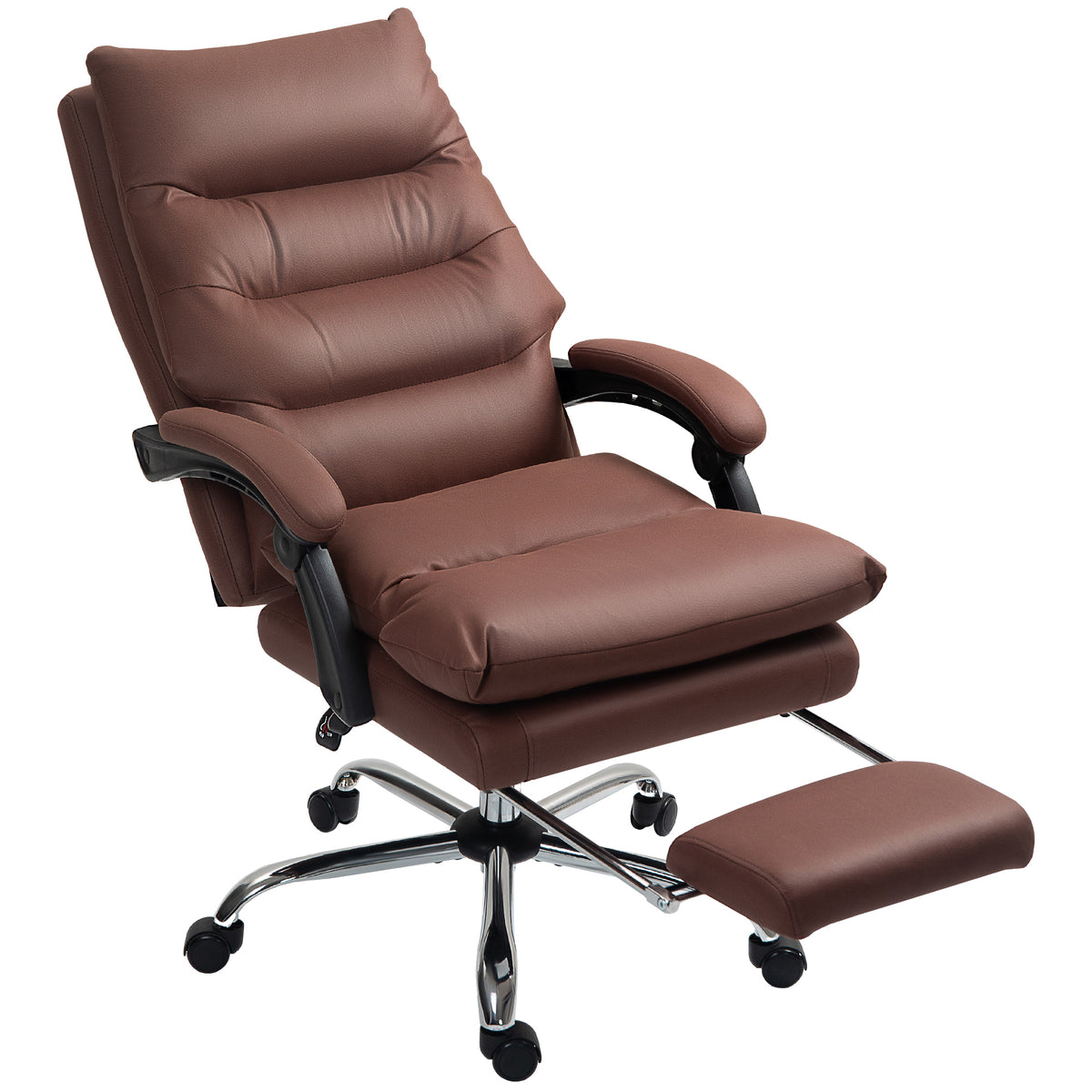 Microfibre Massage Office Chair, Heated Reclining Chair with Footrest, Double-tier Padding, Swivel Wheels, Coffee