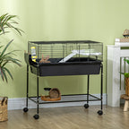 Two-Story Small Animal Cage Removable from Stand, Pet Habitat with Shelf & Wheels, 33" x 18.5" x 35", Charcoal Gray