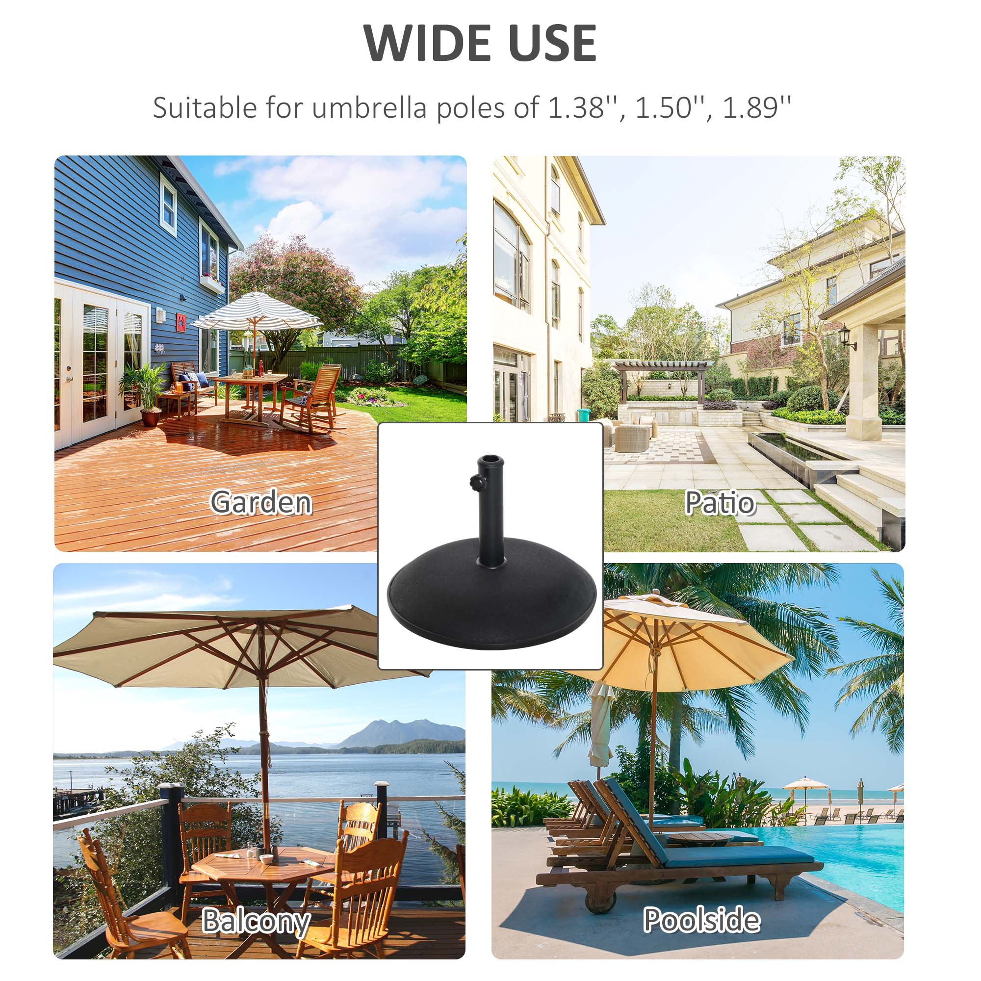 20" 55 lbs Round Cement Umbrella Base Stand Market Parasol Holder with Tightening Knob & Easy Setup, for Φ1.3", Φ1.5", Φ1.9" Pole, for Lawn, Deck, Backyard, Garden, Black