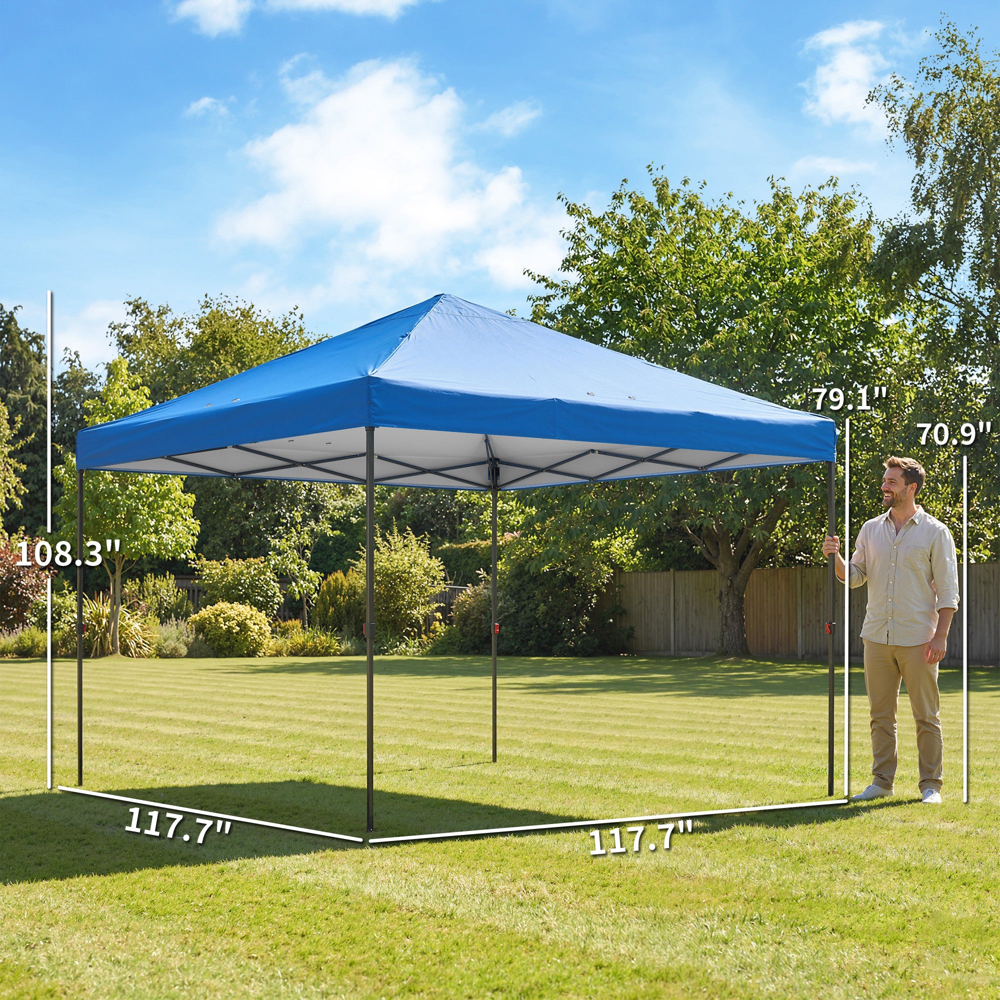 10 x 10 ft Pop Up Canopy Tent with One Push Setup, Outdoor Portable Instant Canopy Shelter w/ Roller Bag, Dark Blue