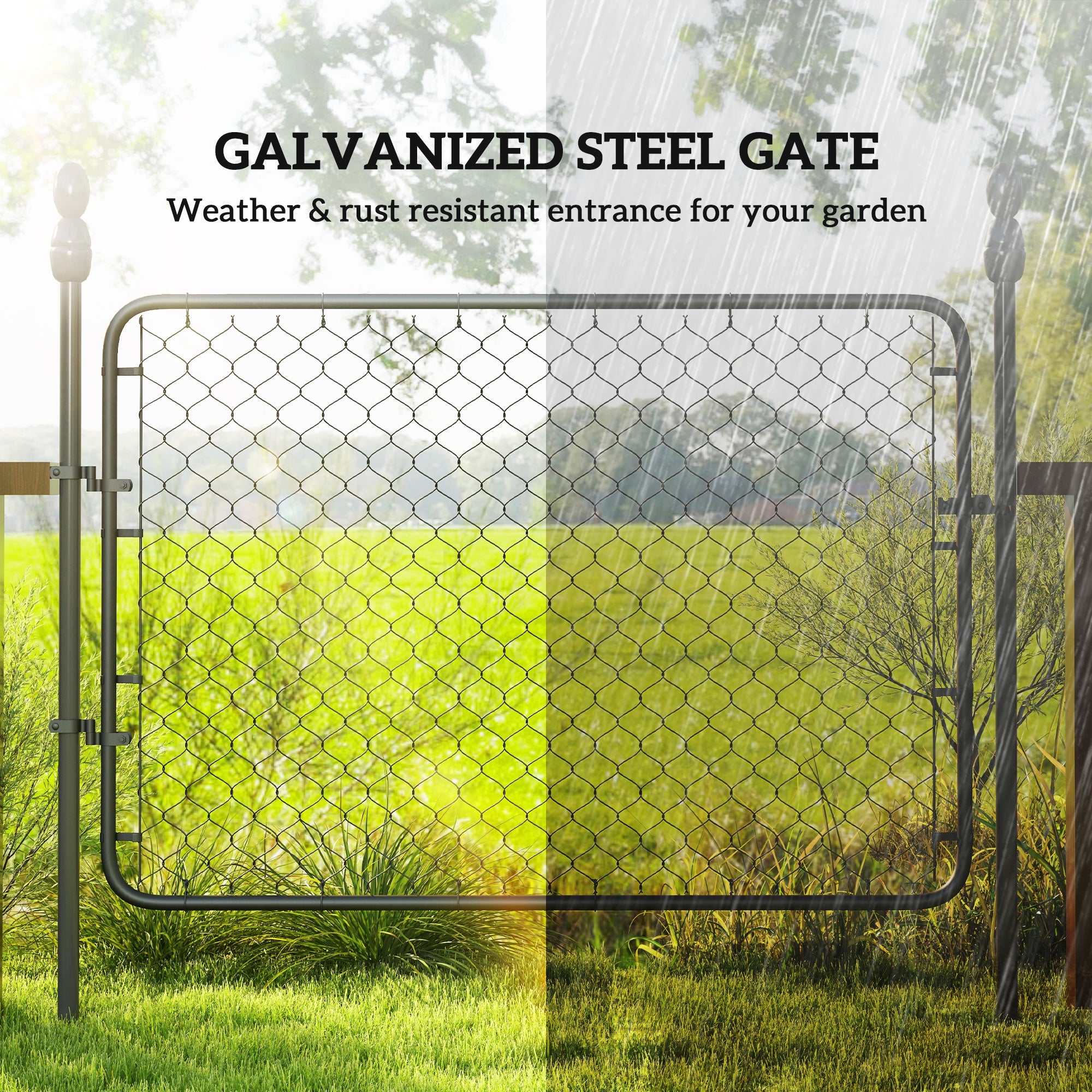 Garden Gate Chain Link Fence Gate, Galvanized Steel Garden Door for Yard Entrance Way, 47.2 x 70.9 in., Black
