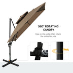 10ft Offset Patio Umbrella with Base, Hanging Aluminum Cantilever Umbrella with 360-degree Rotation, Coffee