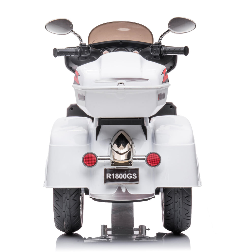 2-Seat 12V Kids Electric Ride-On Motorcycle with Storage Trunk, 3-Wheel Motorbike with MP3 and Bluetooth, 43.5'' L x 19'' W x 26.5'' H, White