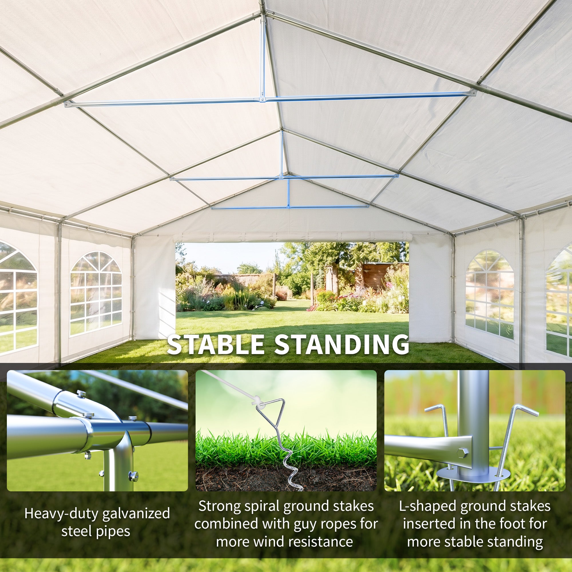 20' x 20' Heavy-duty Large Wedding Tent, Outdoor Carport Garage Party Tent, Patio Gazebo Canopy with Sidewall, White