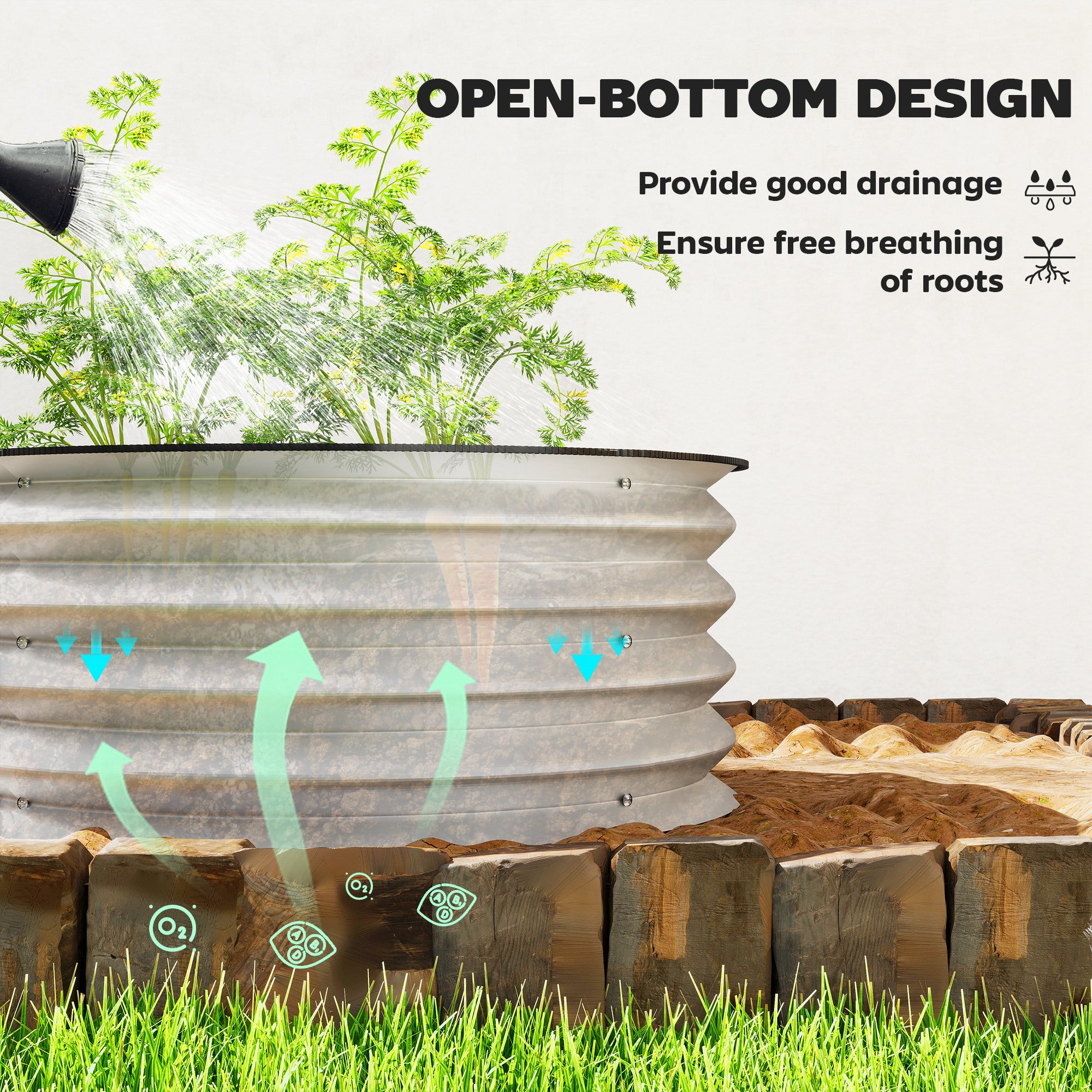 Set of 2 Raised Garden Bed, Metal Planter Box with Safety Edging, Easy-to-assemble Stock Tank 2'x2'x1' Silver