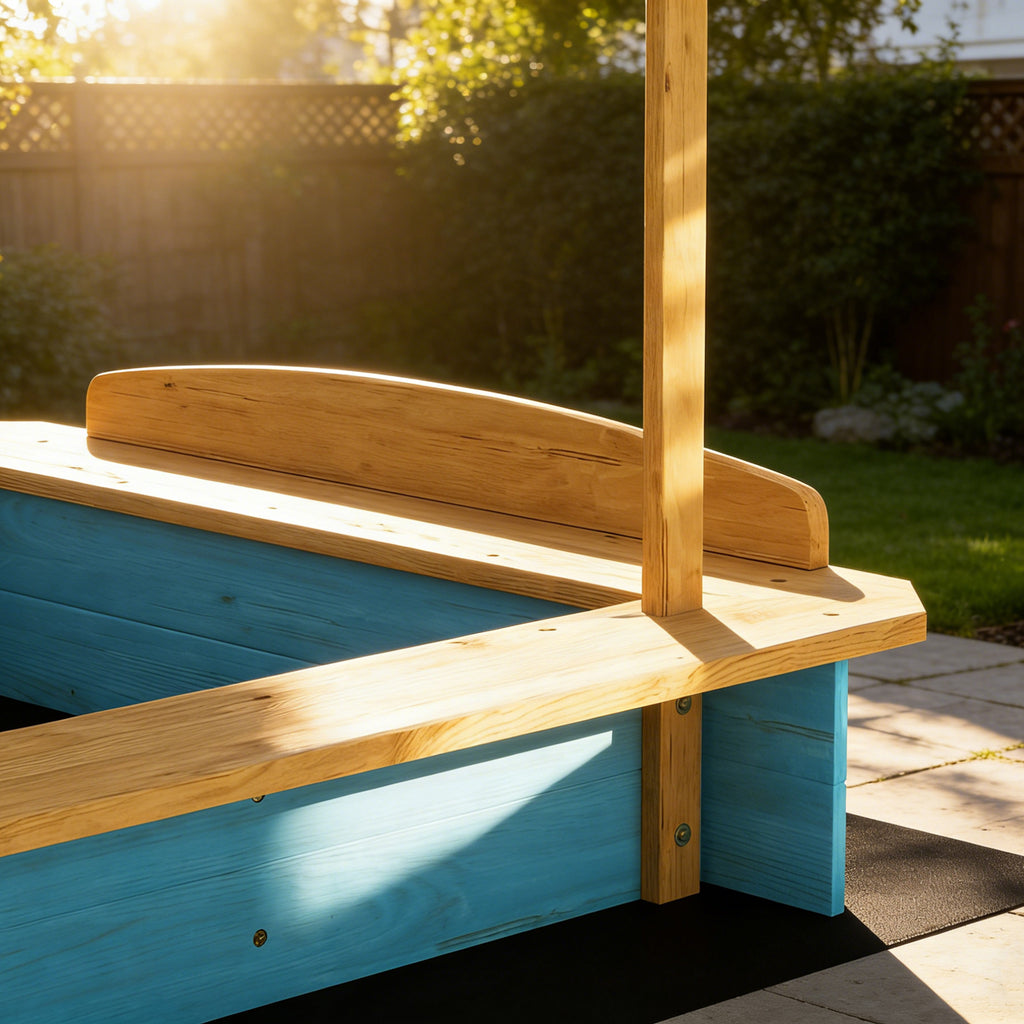 Wooden Sandbox with Dinosaur Print Canopy Kids Sandbox Outdoor with Bench Seats & 2 Storage Bins