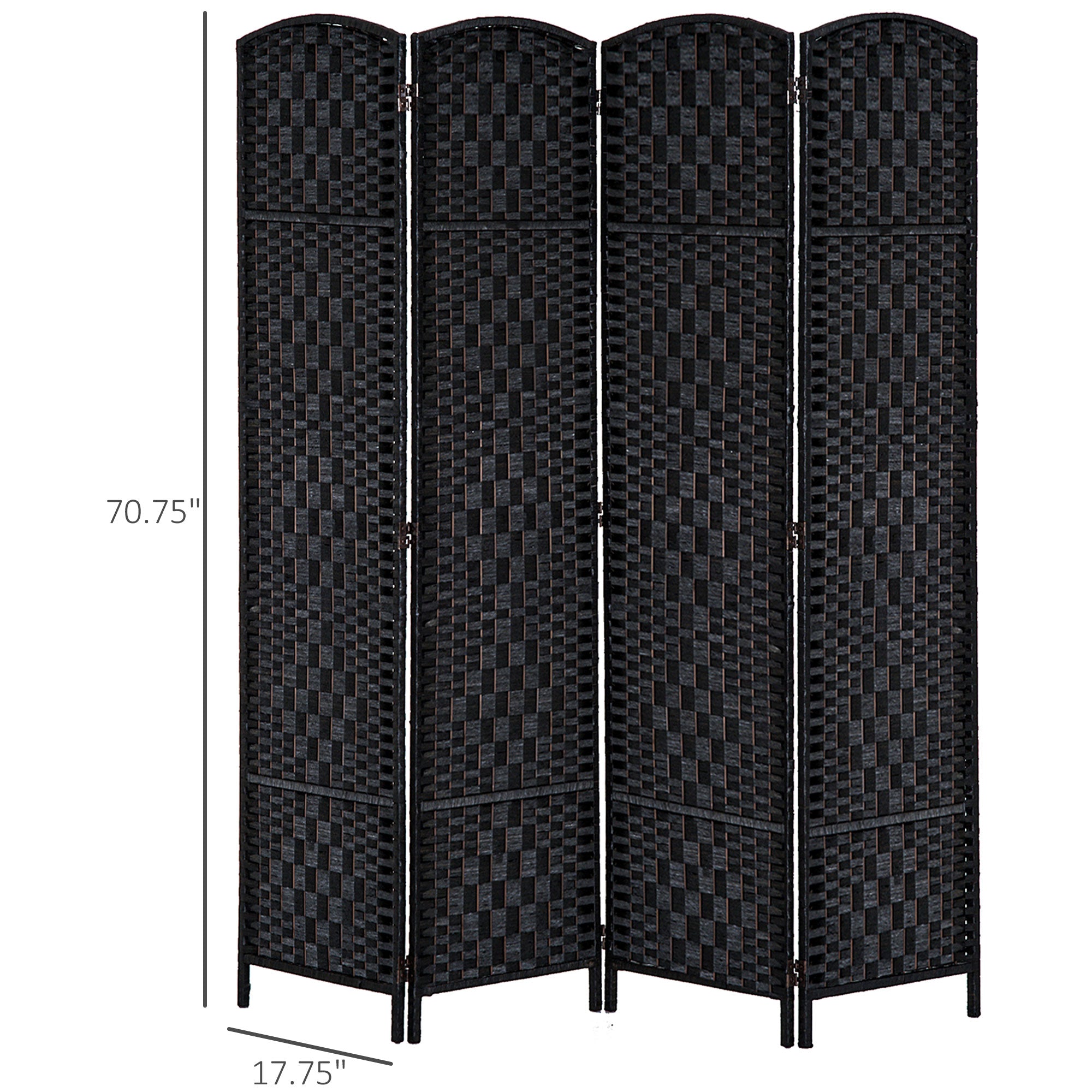 Room Divider 4 Panel, 6FT Tall Folding Privacy Screen, Freestanding Hand-Woven Partition for Room Separation with 360° Hinges, Paper Rope Diamond Weave, Black