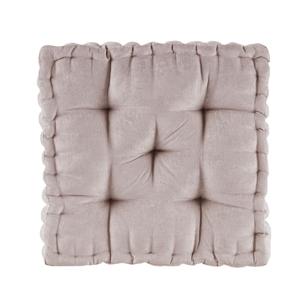 Textured Chenille Square Floor Pillow Cushion with Tufted Detailing, 100% Hypoallergenic Polyester, Scalloped Edge, 20" L x 20" W x 5" H, Blush