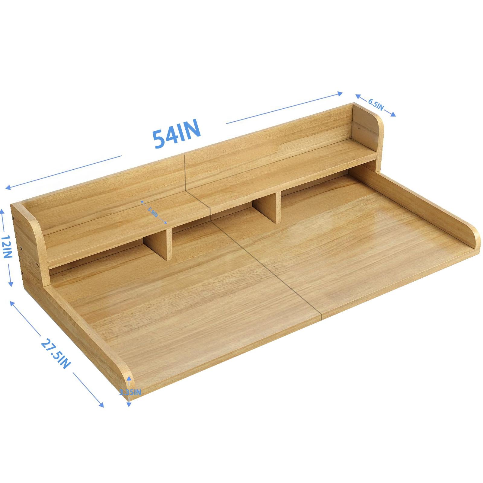 Double Layer Practical Washer Dryer Countertop with Non-slip Pads, Laundry Wood Shelf Topper with Edge, 54" L x 27.5" W x 12" H, Natural