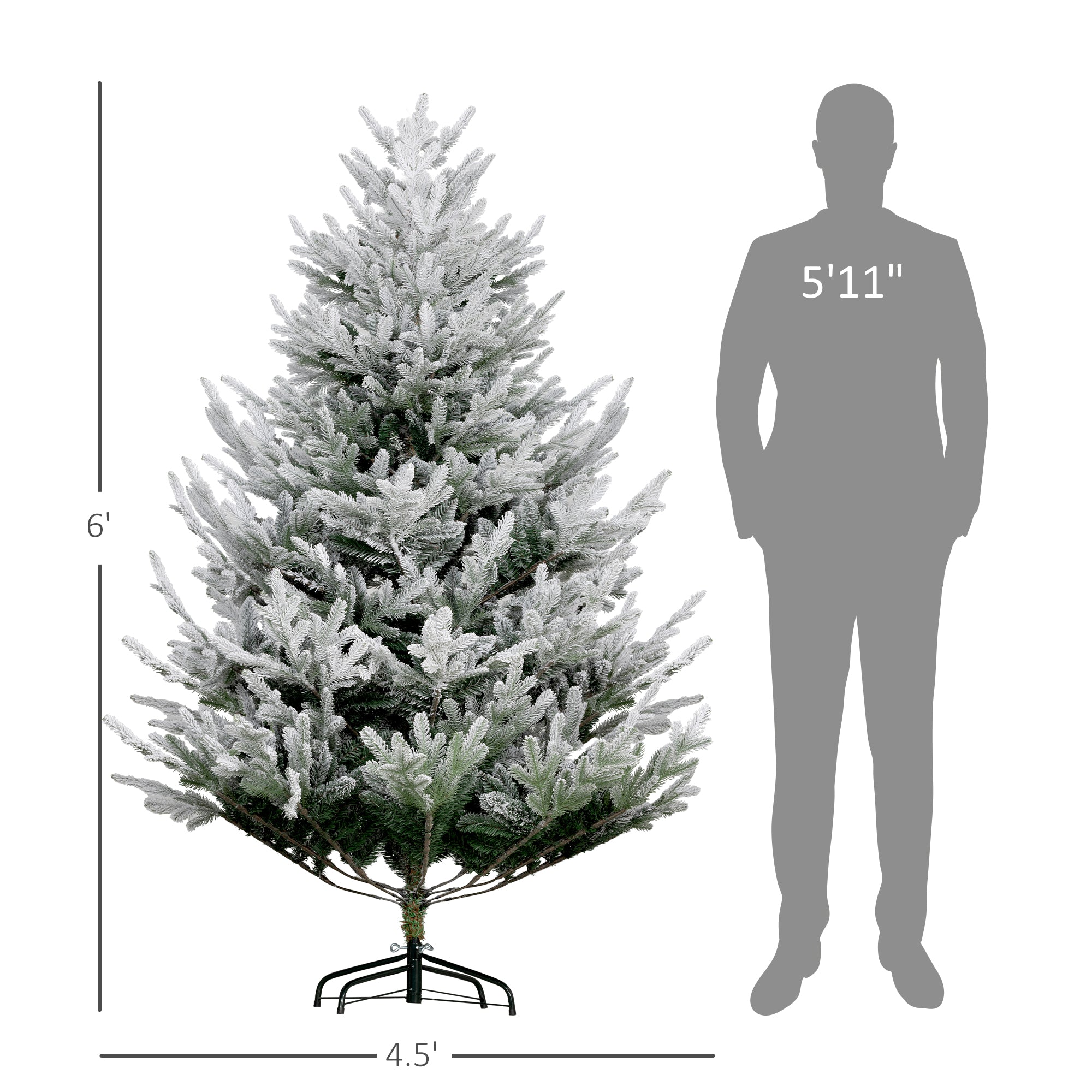 6 FT Artificial Christmas Tree, Flocked Hinged Xmas Tree with 795 Tips, Steel Base, Auto Open, Green