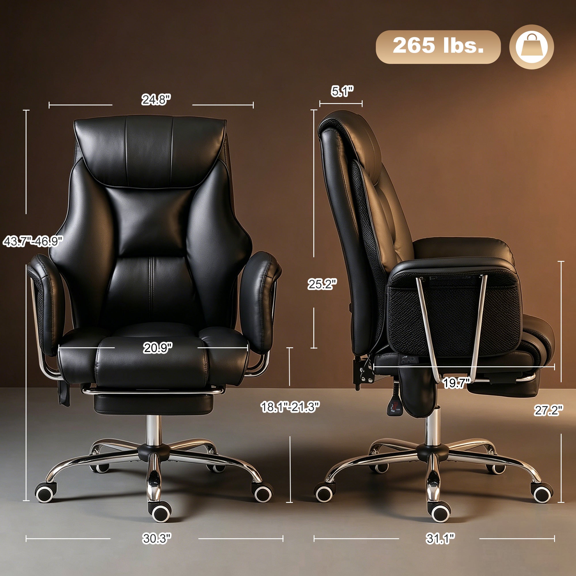 Massage Office Chair with 6 Points Vibration, Executive Desk Chair with High Back, PU Leather, Footrest, Black