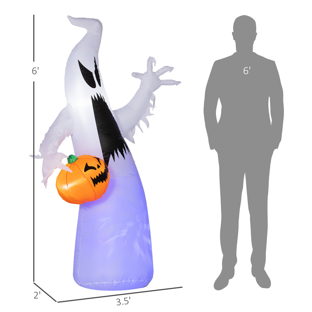 5.9' Halloween LED Yard Decor Ghost with Pumpkin, Blow Up Inflatable Outdoor Decoration, Waterproof