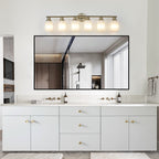 38.5" Modern 6-Light Vanity Wall Sconce with Frosted Glass Shades, Golden Finish, Easy Installation, 38.5" L x 6.5" W x 10" H, Gold