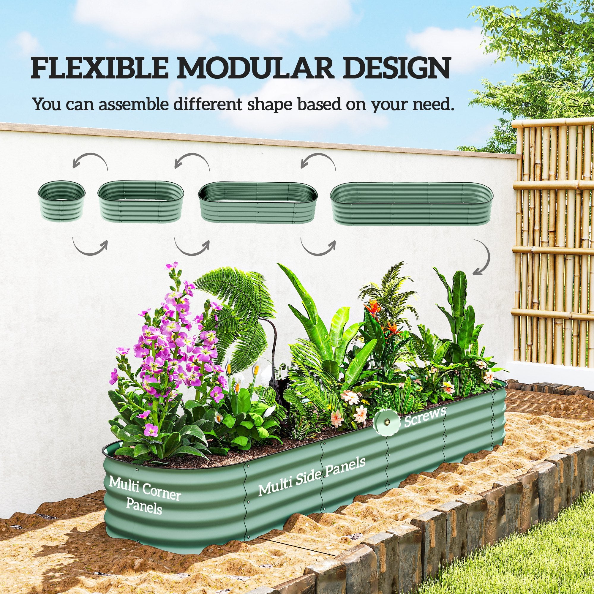 7.9' x 2' x 1' Galvanized Raised Garden Bed Kit, Metal Planter Box with Safety Edging, Green