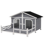 Dog House Outdoor, Wooden Dog Kennel Weatherproof with Porch, Openable Roof, Removable Bottom, Elevated Floor, Double Room for 2 Small to Medium Breeds, Gray
