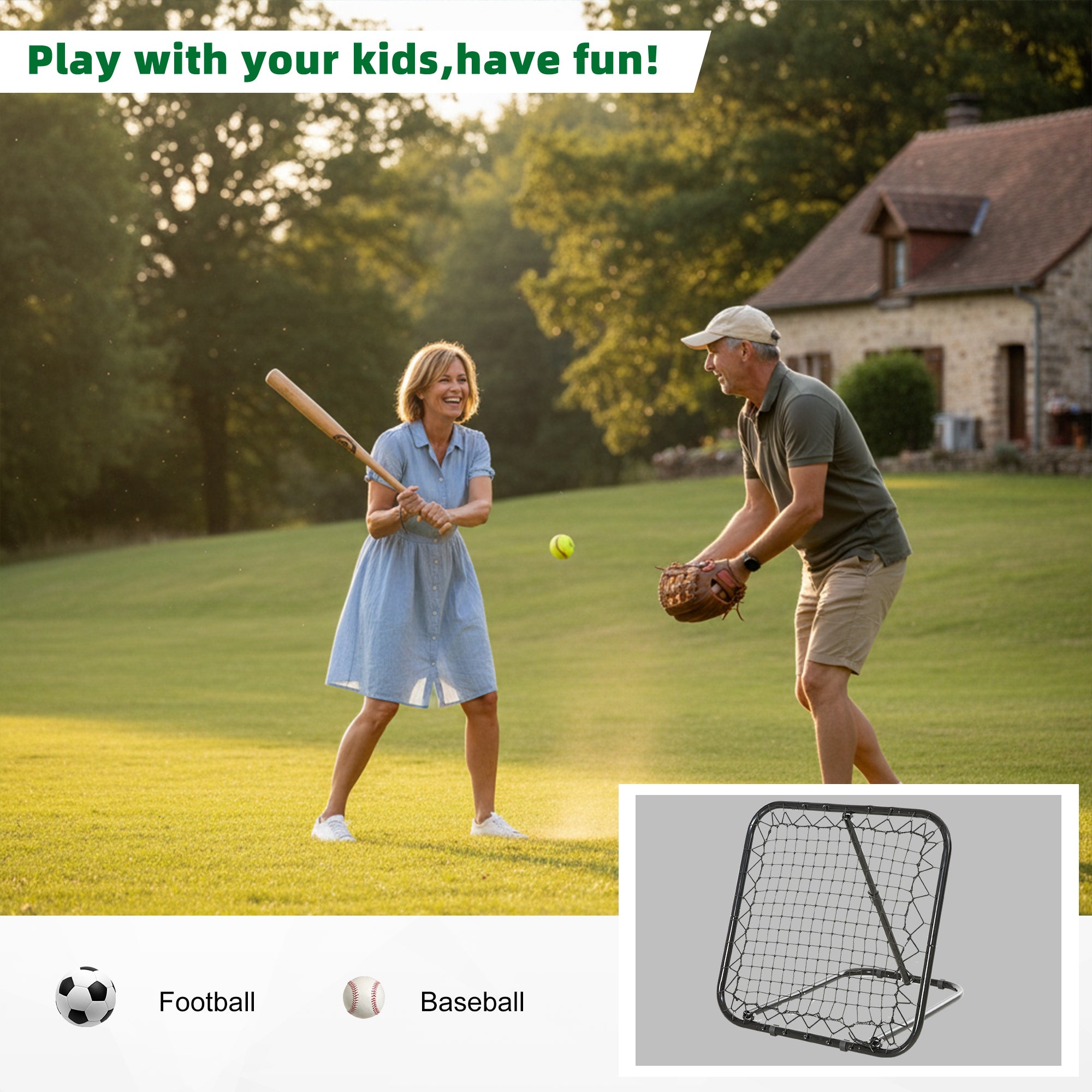 Soccer Rebounder Net, 3' x 3', Angle Adjustable Portable Training Goal Net with Quick Folding Design, Sturdy Metal Tube