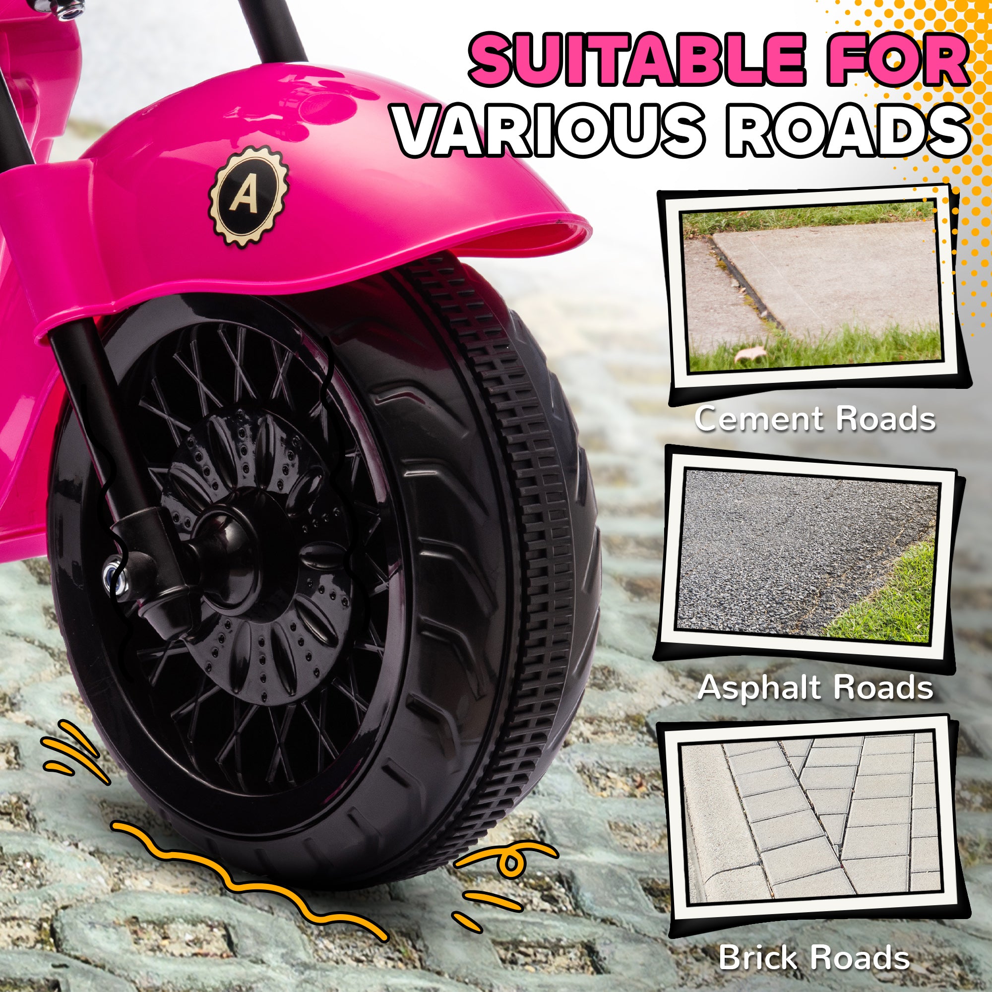 6V 3 Wheel Electric Motorcycle for Kids, Battery Powered Motorbike w/ Headlights, Music, Forward & Reverse, Pink