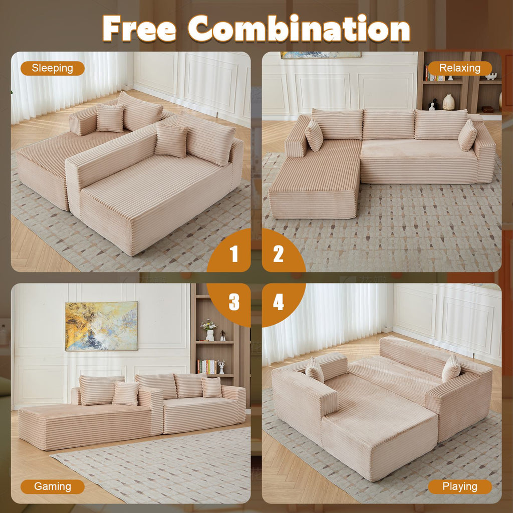 Compressed Sofa Minimalist Sectional with Comfy Chaise, Modular Oversized Sofa for Living Rooms, 110'' L x 70.5'' W x 23.5'' H, Beige