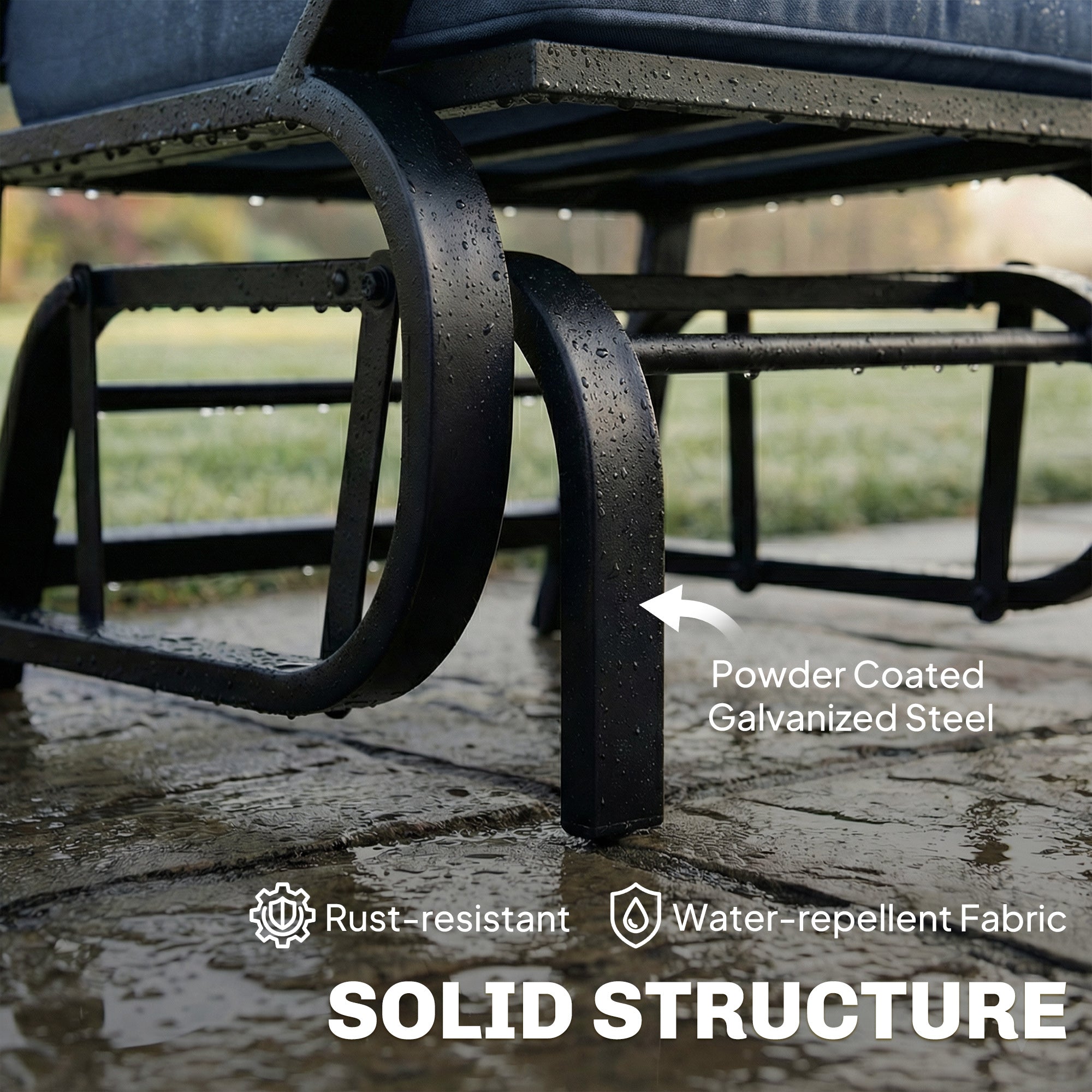 Patio Glider, Outdoor Glider Chair with Cushions, Steel Frame, Curved Armrests, Dark Blue