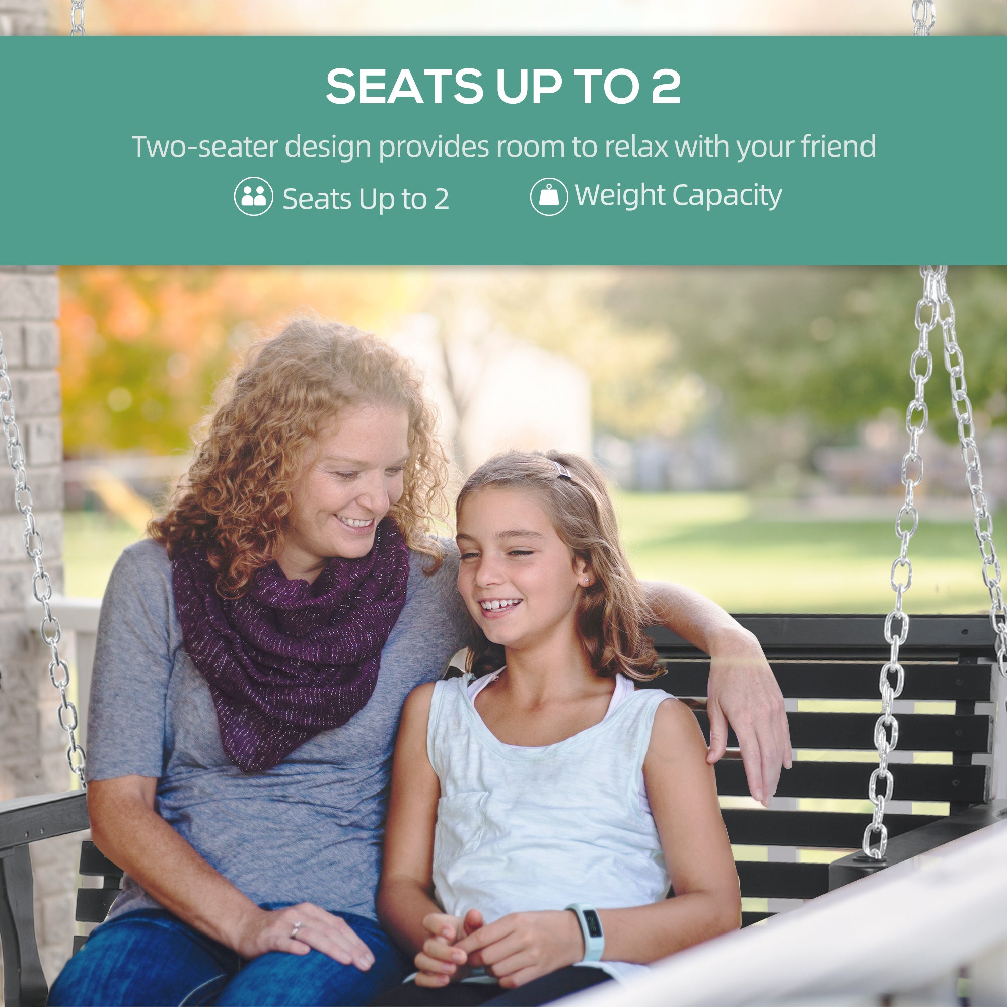 Porch Swing with Chains and Cupholders, 2 Person Wooden Patio Swing Chair, 440 lbs. Weight Capacity, for Garden, Poolside, Backyard, Black