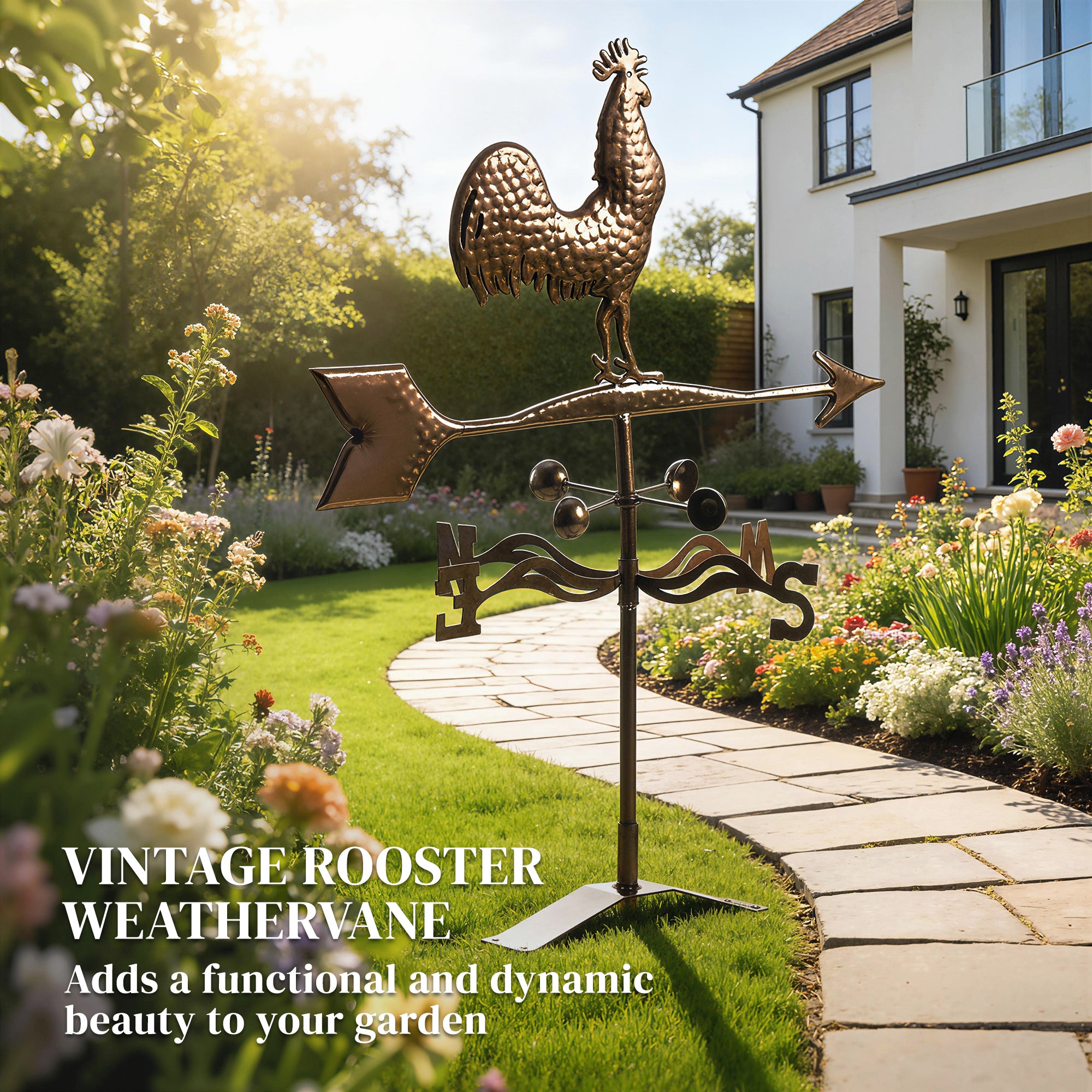 Metal Rooster Weathervane, Roof Mount Wind Direction Indicator, Outdoor Weather Vanes
