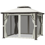 10' x 10' Patio Gazebo, Double Roof Outdoor Gazebo with Privacy Curtains, Mesh Netting, Aluminum Frame Outdoor Canopy Shelter, Cream White
