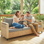 Rattan Wicker Sofa 3-Seater Outdoor Patio Sofa with Cushions for Garden Backyard Porch Gray