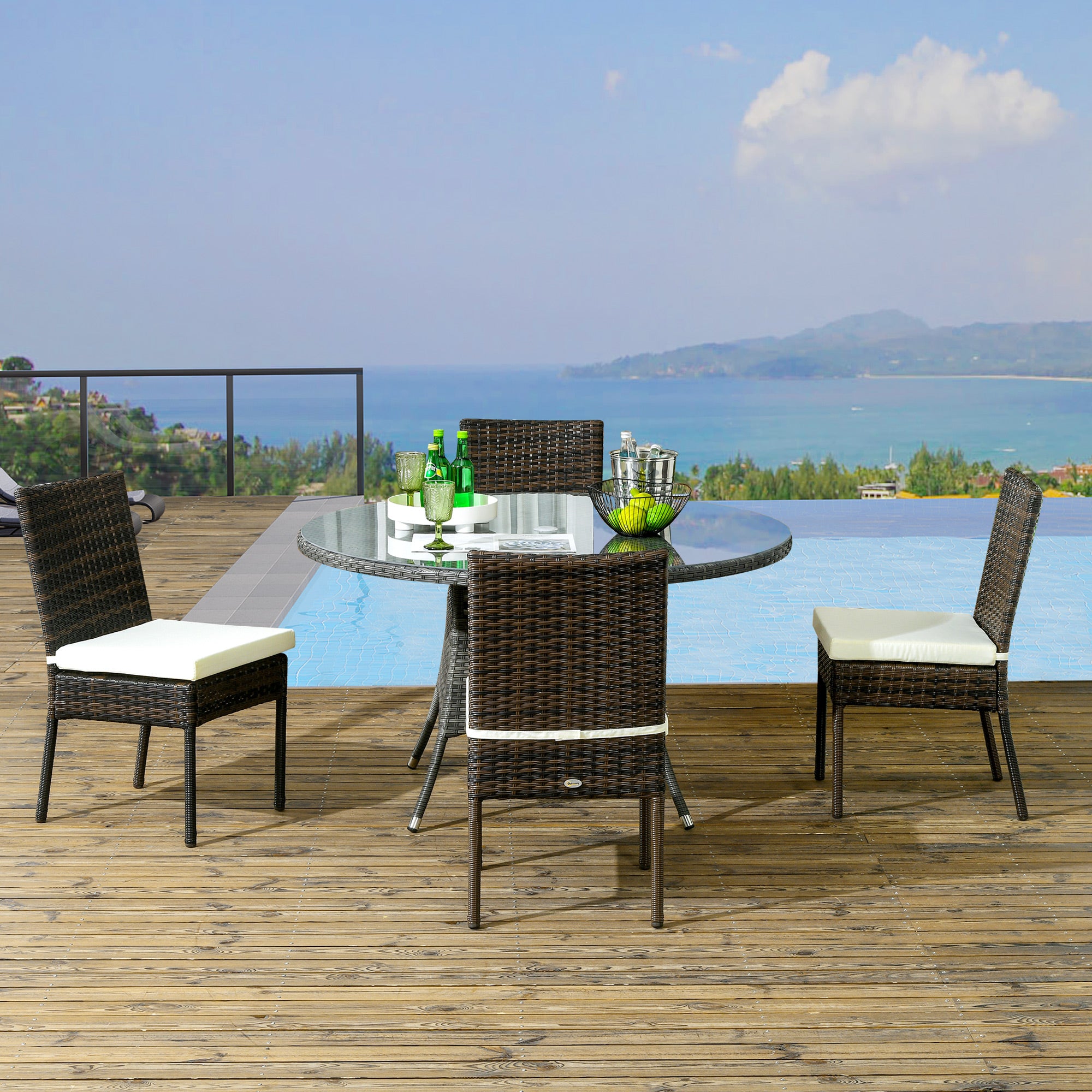 4 PE Rattan Outdoor Dining Chairs with Cushions, Patio Wicker Dining Chairs with Backrest, Brown