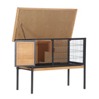 Rabbit Hutch Elevated Bunny Cage Small Animal Habitat with Metal Frame, No Leak Tray, Metal Wire Pan, Openable Water-Resistant Asphalt Roof for Rabbits, Chickens, Ducks, Indoor/Outdoor Natural