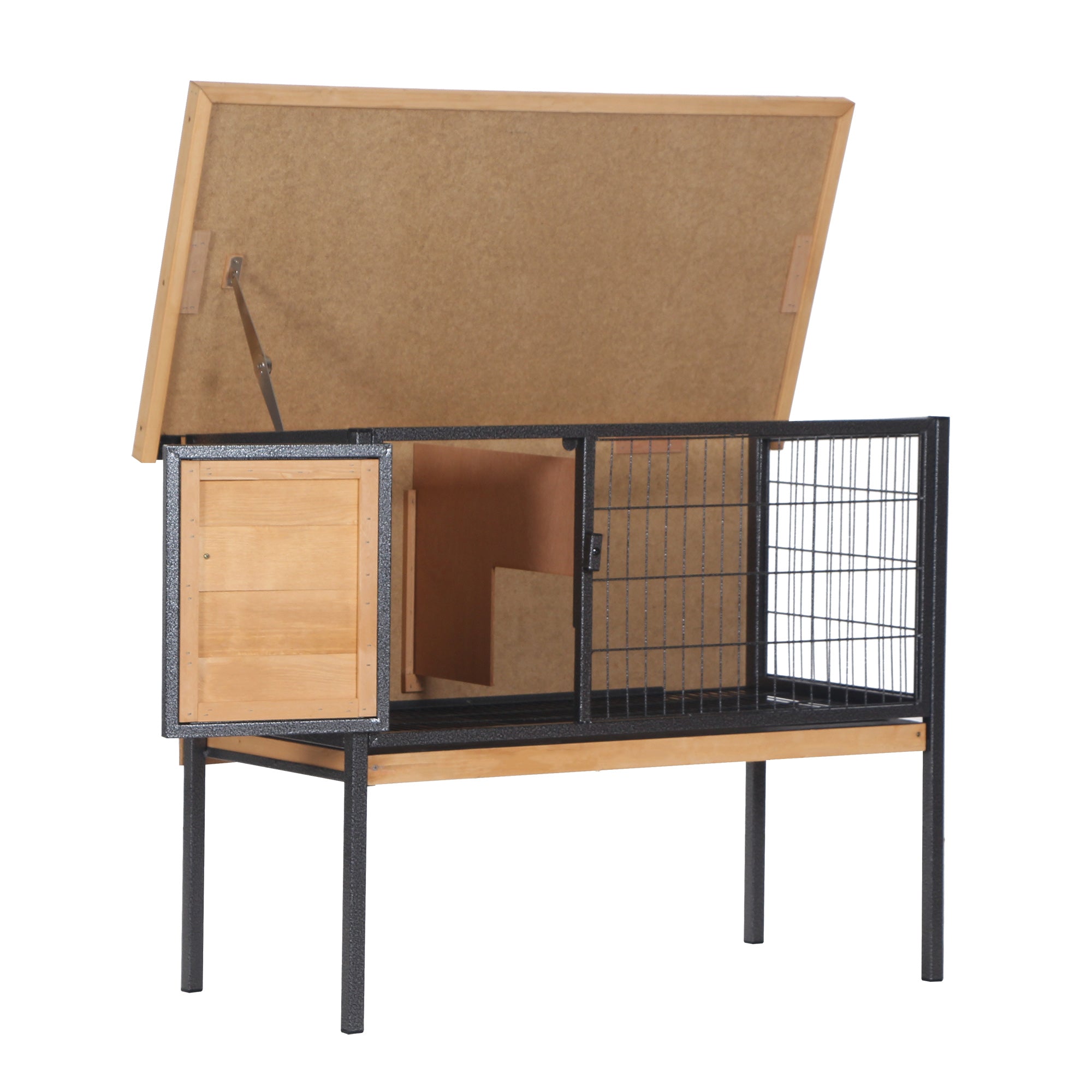Rabbit Hutch Elevated Bunny Cage Small Animal Habitat with Metal Frame, No Leak Tray, Metal Wire Pan, Openable Water-Resistant Asphalt Roof for Rabbits, Chickens, Ducks, Indoor/Outdoor Natural