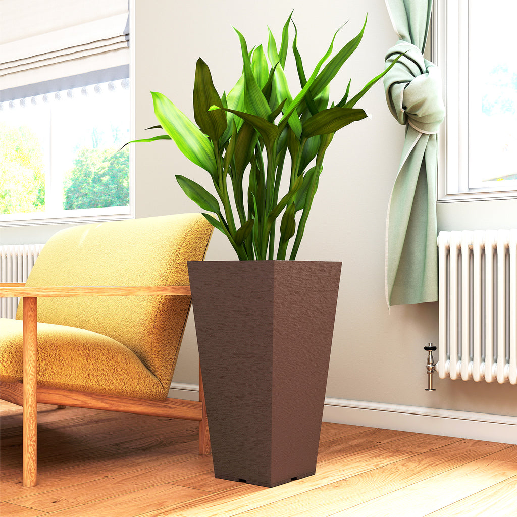 23 Inch Tall Planters for Outdoor Plants, Set of 2 Plastic Flower Pots, for Front Door Patio Garden Use, Brown