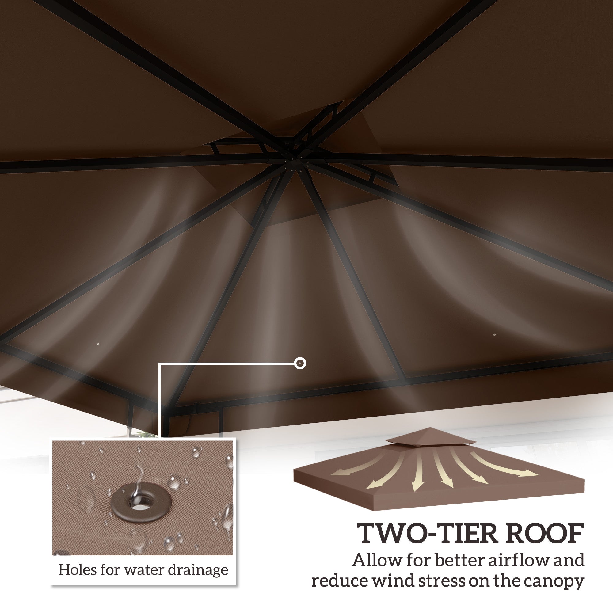 Gazebo Replacement Canopy for Model 01 -0153, 2-Tier Top Cover for 9.84' x 9.84' Gazebo, Coffee (TOP ONLY)