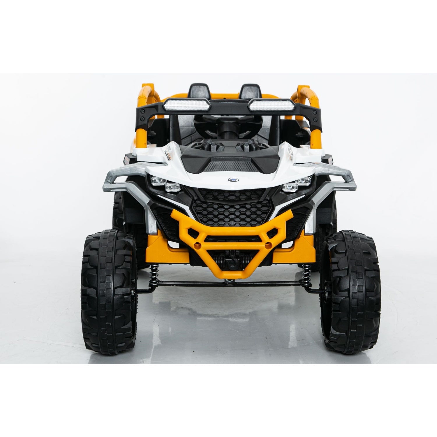 12V 2-Seater Kids Electric UTV Ride-On with Remote Control, Electric Go-Kart with Music & Flashlights, 45.5" L x 28.5" W x 24.5" H, Yellow+White