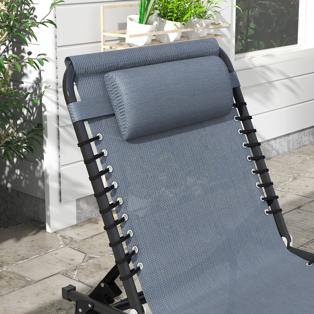 Folding Chaise Lounge Pool Chair with 4-Position Reclining Back, Breathable Mesh & Bungee Seat, Gray