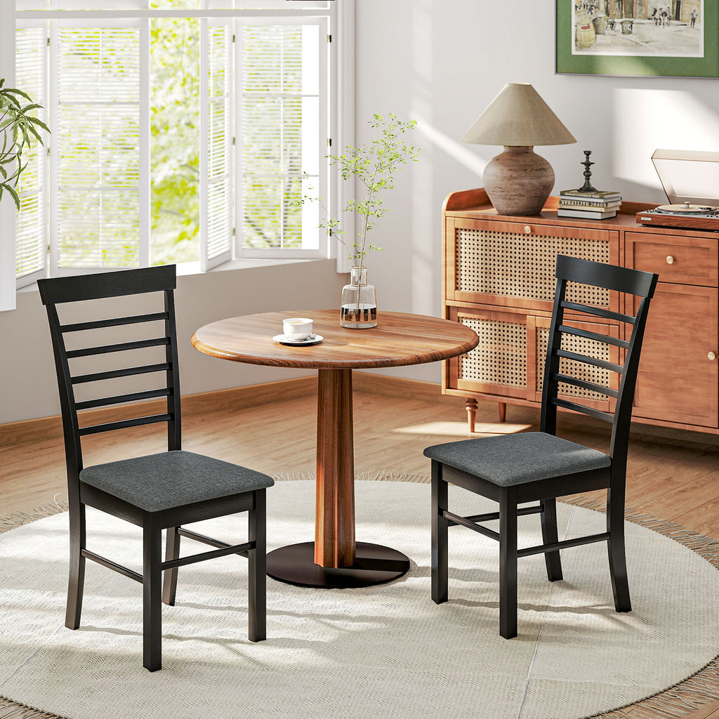 Wooden Dining Chairs Set of 2, Farmhouse Upholstered Kitchen Chairs with Rubber Wood Frame, Black and Gray