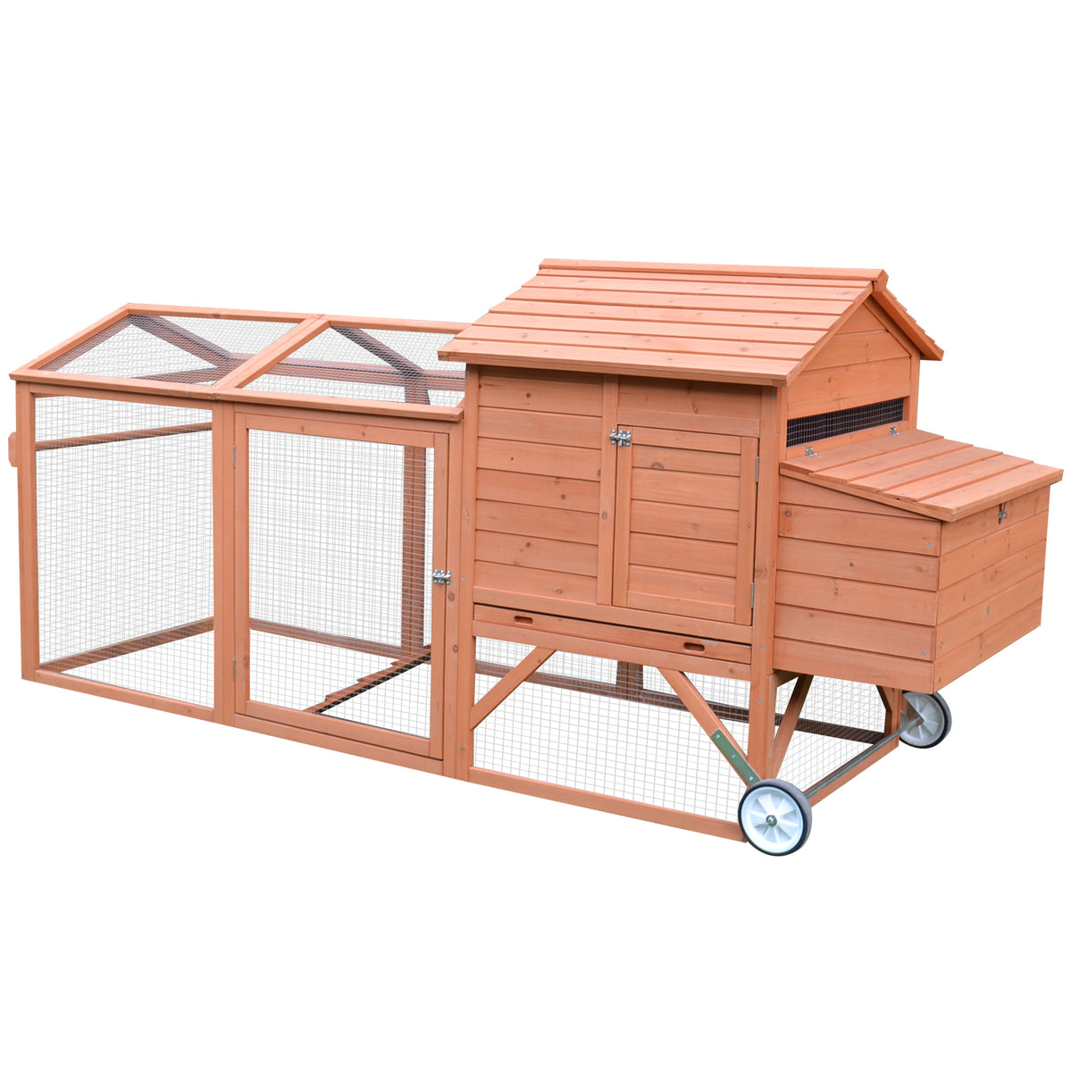 96.5" Chicken Coop Wooden Hen House Poultry Cage Pen Portable with Wheels and Nesting Box, Chicken Cage for Backyard Outdoor, Natural