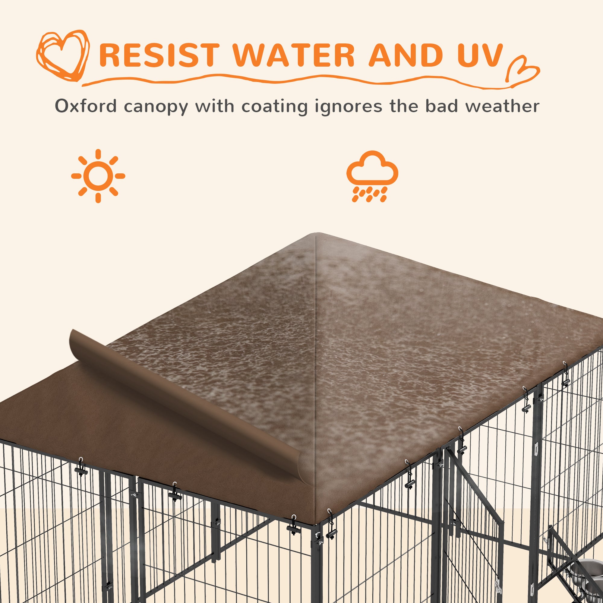 Outside Dog Kennel, 6.9' x 4.6' x 5' Puppy Play Pen with Canopy, Garden Playpen Fence Crate with Rotating Bowl, Black