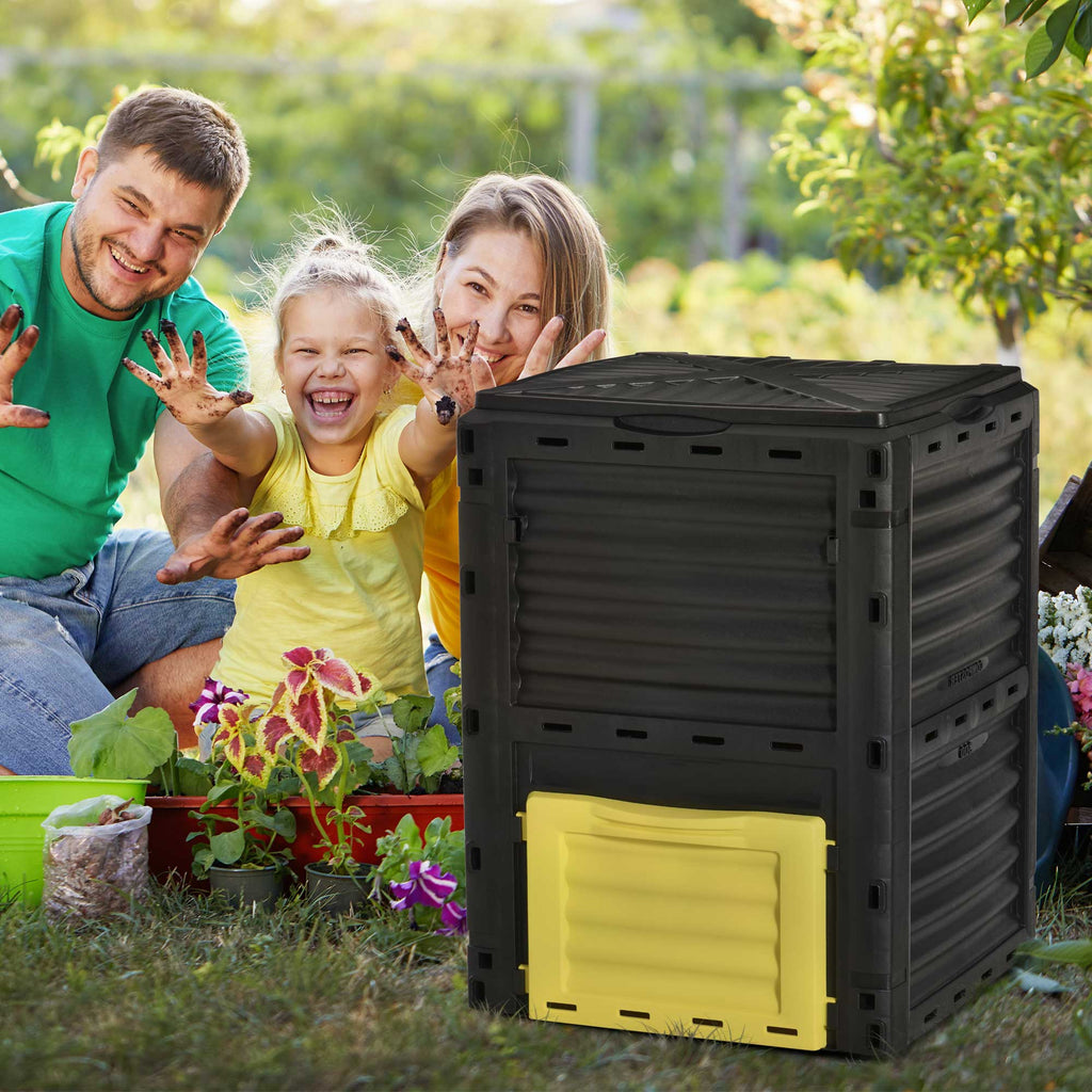 Garden Compost Bin 80 Gallon Outdoor Large Capacity Composter Fast Create Fertile Soil Aerating Box, Yellow