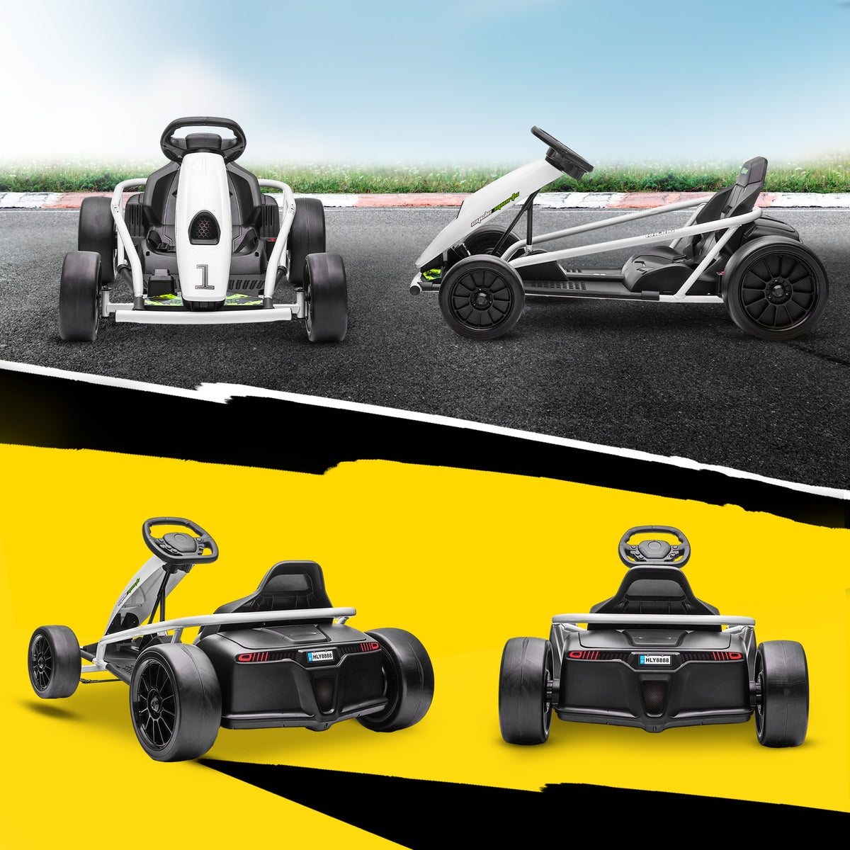 24V Electric Go Kart for Kids, Drift Ride-On Racing Go Kart with 2 Speeds, for Boys Girls Aged 8-12 Years Old, White