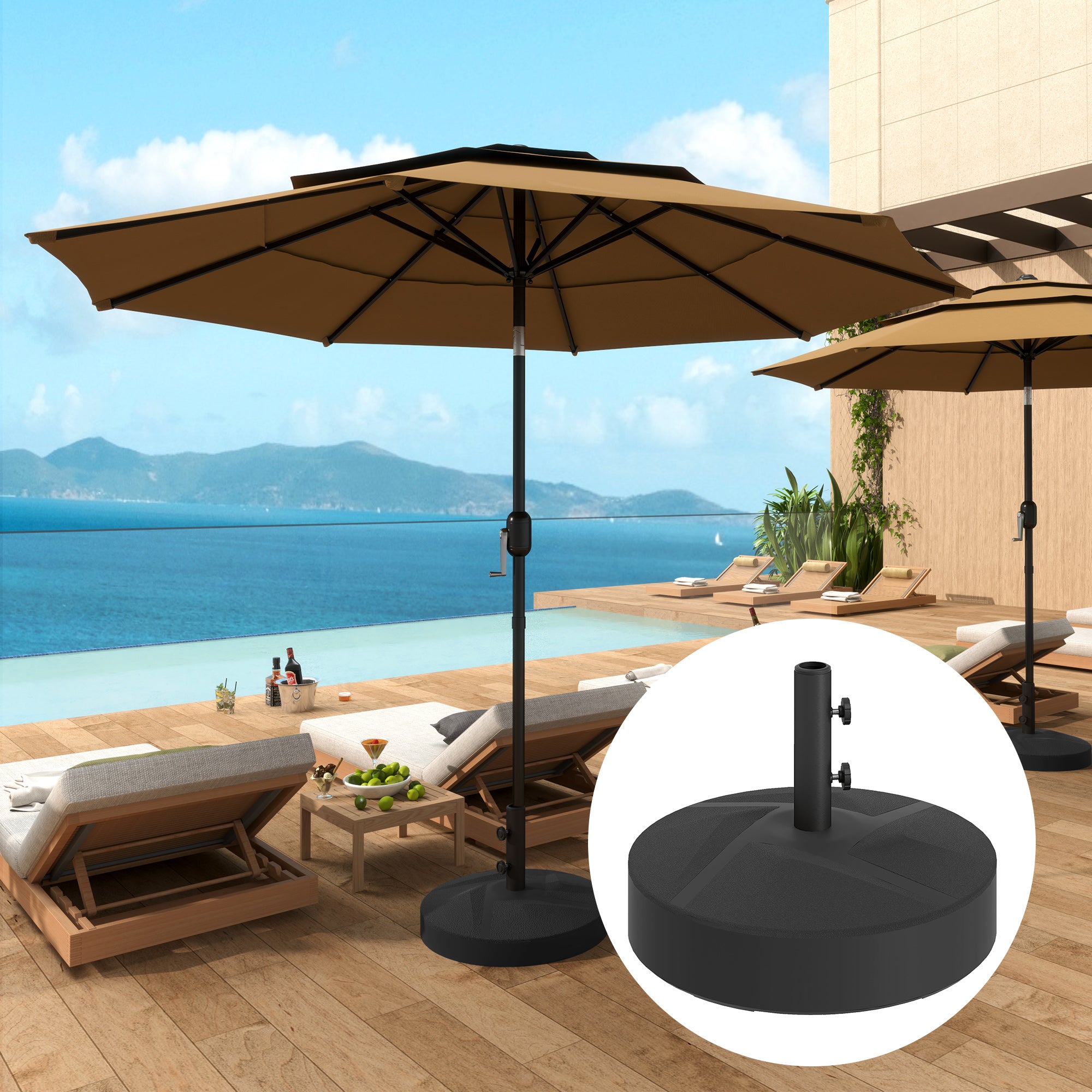 Patio Umbrella Base Holder, Heavy Duty Outdoor Umbrella Stand Base, Filled Up to 66lbs with Stand or 55lbs with Water for Garden, Poolside, Black